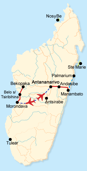 The Combo East-West Tours in Madagascar on map